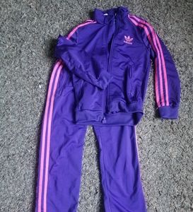 Girls Adidas Purple and Pink Tracksuit